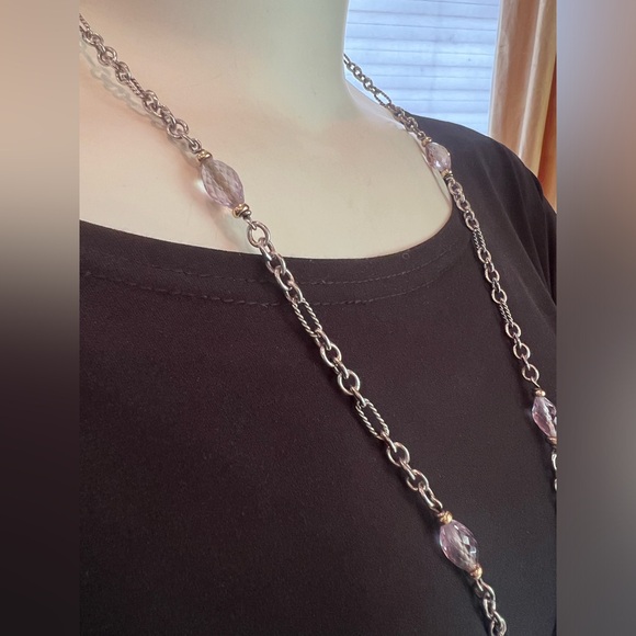 David Yurman Bijoux Bead 35” Figaro Chain Link Necklace Sterling Silver 18k - Picture 5 of 14